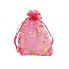 Organza Jewellery Bag 7x9cm heart - Pink-gold